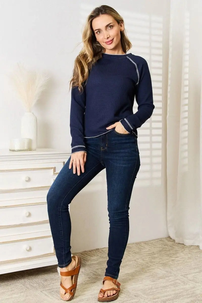 Basic Bae Long Raglan Sleeve Round Neck Top - Sleekdenim.com