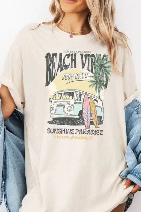 Beach Vibes Garment Dye Graphic Tee - Sleekdenim.com