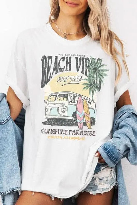 Beach Vibes Garment Dye Graphic Tee - Sleekdenim.com