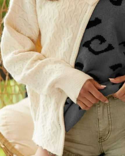 BiBi Cable-Knit Color Block One Shoulder Asymmetrical Sweater - Sleekdenim.com