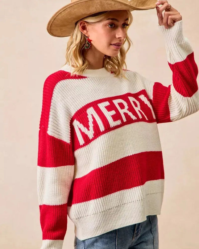 BiBi Christmas Merry Lettering Sweater - Sleekdenim.com