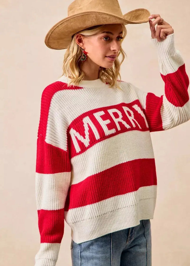 BiBi Christmas Merry Lettering Sweater - Sleekdenim.com