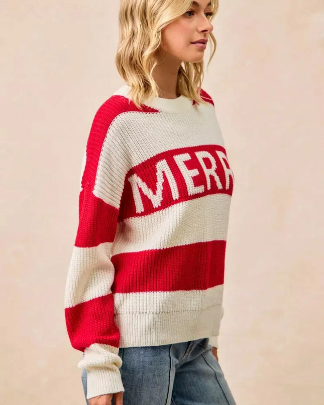 BiBi Christmas Merry Lettering Sweater - Sleekdenim.com