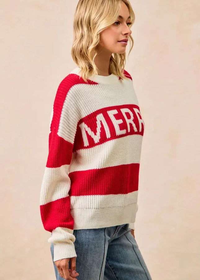 BiBi Christmas Merry Lettering Sweater - Sleekdenim.com