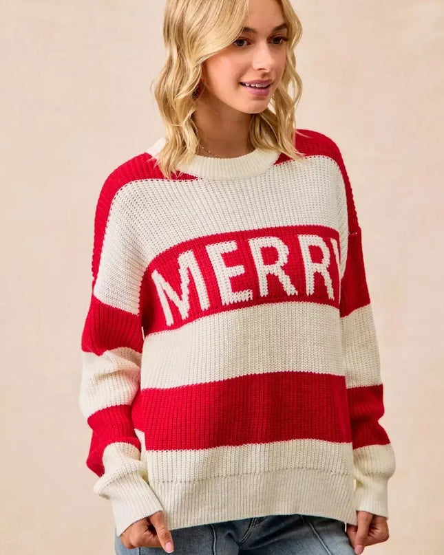 BiBi Christmas Merry Lettering Sweater - Sleekdenim.com