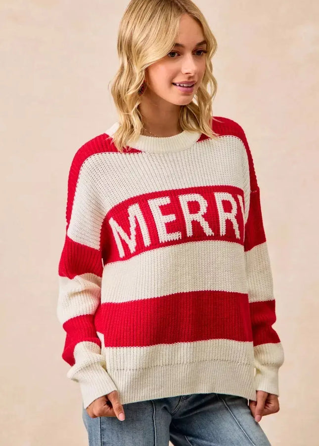 BiBi Christmas Merry Lettering Sweater - Sleekdenim.com