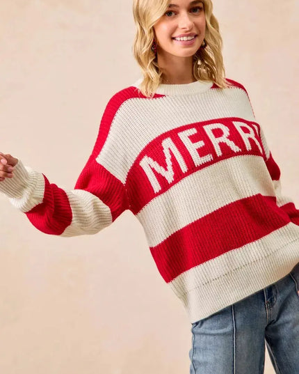 BiBi Christmas Merry Lettering Sweater - Sleekdenim.com