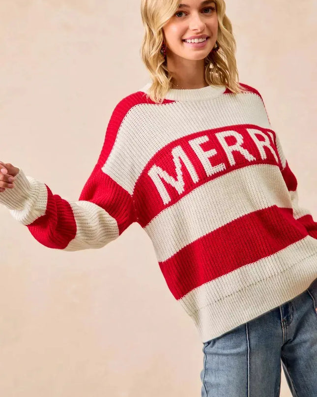 BiBi Christmas Merry Lettering Sweater - Sleekdenim.com