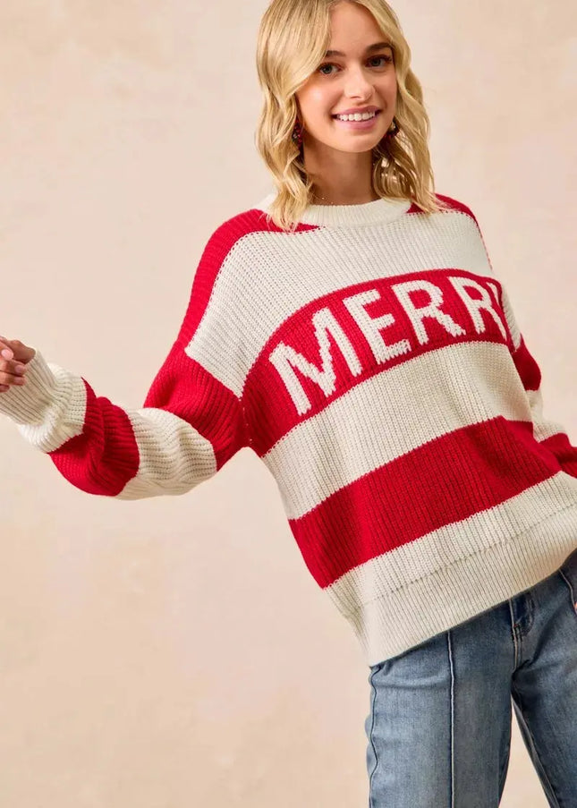 BiBi Christmas Merry Lettering Sweater - Sleekdenim.com