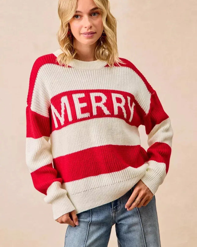 BiBi Christmas Merry Lettering Sweater - Sleekdenim.com