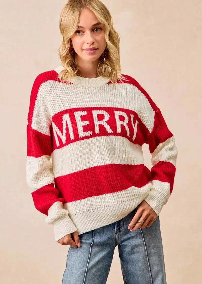 BiBi Christmas Merry Lettering Sweater - Sleekdenim.com