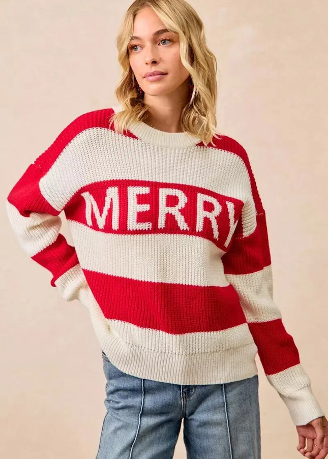 BiBi Christmas Merry Lettering Sweater - Sleekdenim.com