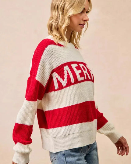BiBi Christmas Merry Lettering Sweater - Sleekdenim.com