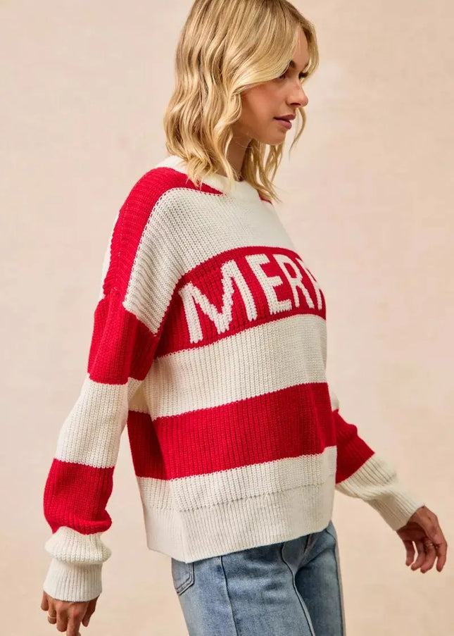 BiBi Christmas Merry Lettering Sweater - Sleekdenim.com