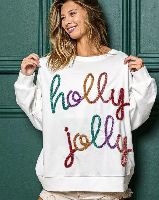 BiBi Holly Jolly Christmas French Terry Sweatshirt - Sleekdenim.com