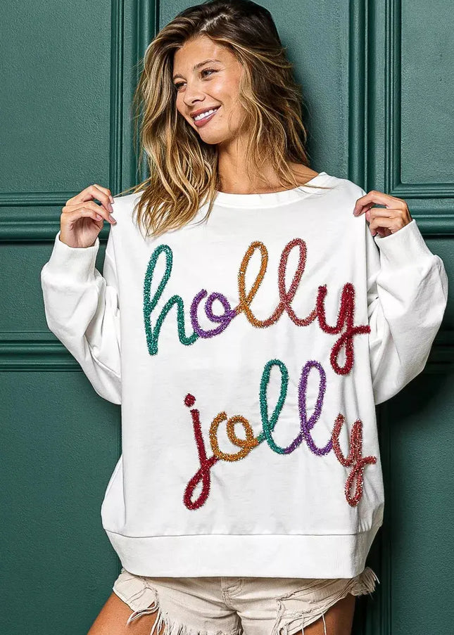 BiBi Holly Jolly Christmas French Terry Sweatshirt - Sleekdenim.com