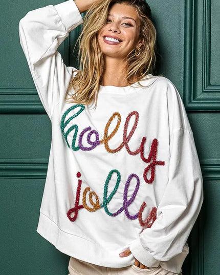BiBi Holly Jolly Christmas French Terry Sweatshirt - Sleekdenim.com
