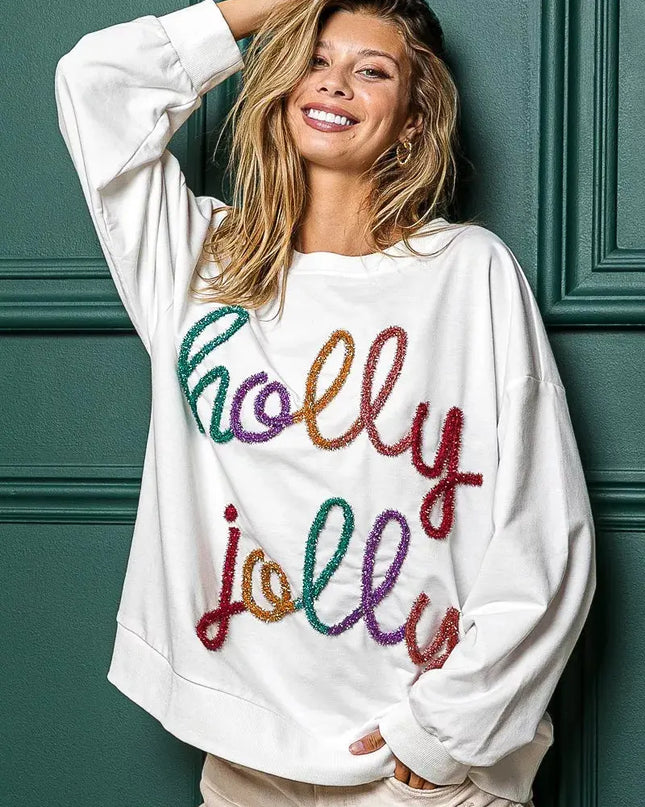BiBi Holly Jolly Christmas French Terry Sweatshirt - Sleekdenim.com