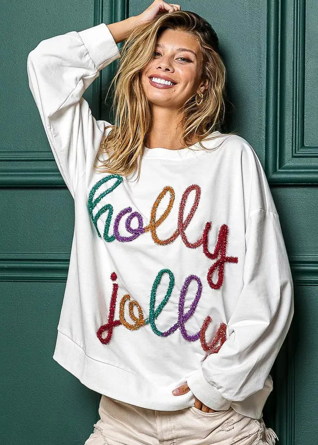 BiBi Holly Jolly Christmas French Terry Sweatshirt - Sleekdenim.com