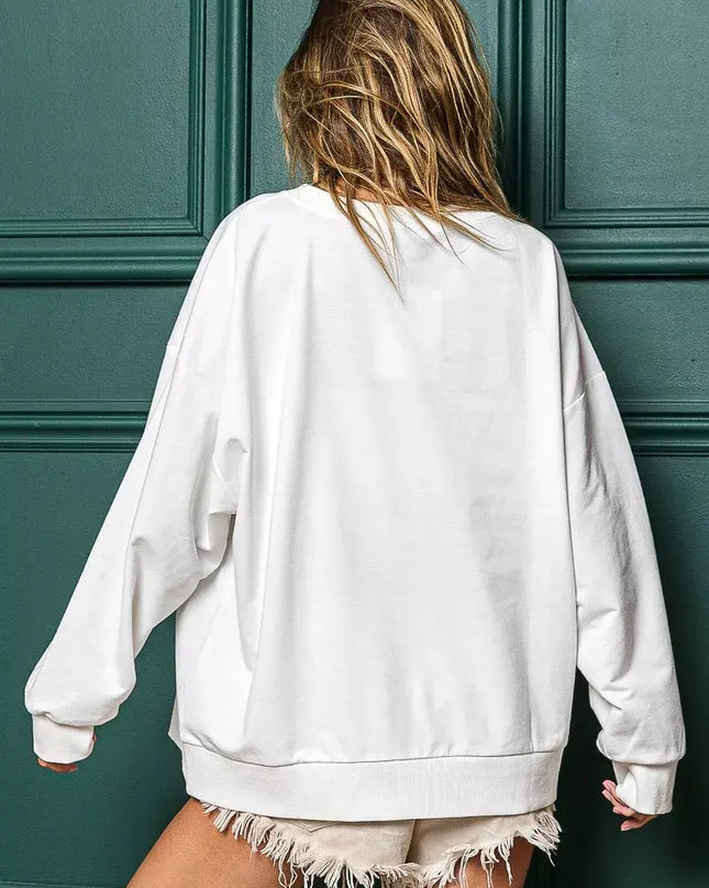 BiBi Holly Jolly Christmas French Terry Sweatshirt - Sleekdenim.com