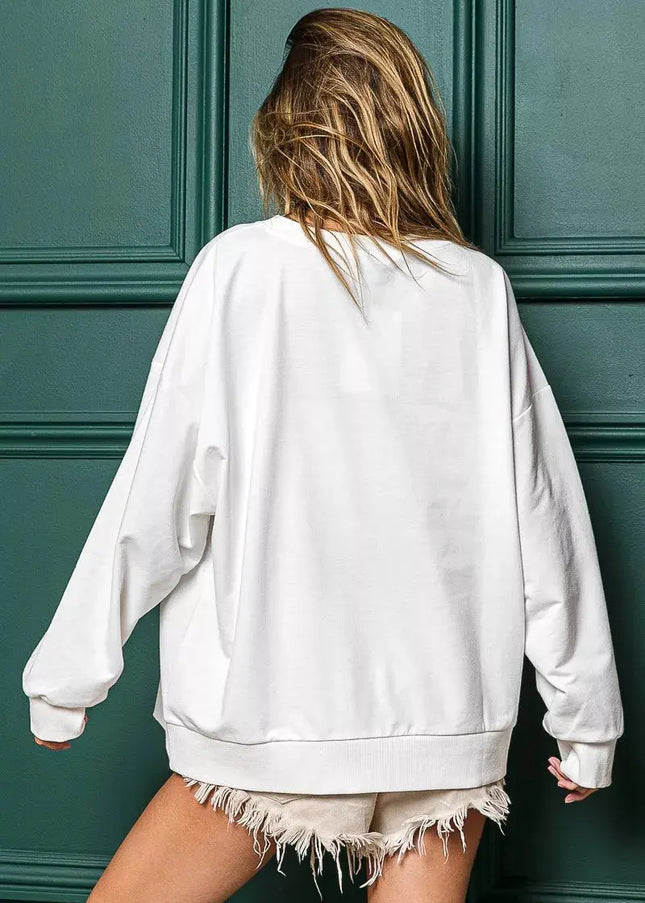 BiBi Holly Jolly Christmas French Terry Sweatshirt - Sleekdenim.com