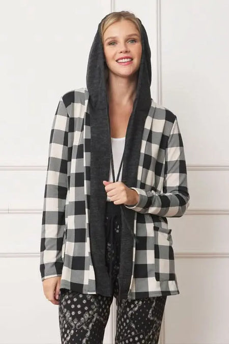 Buffalo Plaid Hooded Cardigan - Sleekdenim.com