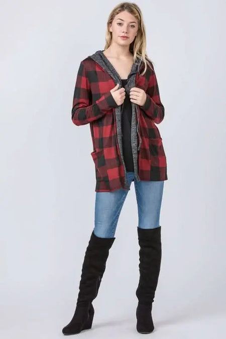 Buffalo Plaid Hooded Cardigan - Sleekdenim.com