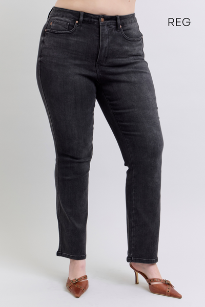 Judy Blue High Waist Tummy Control Black Bootcut Denim Jeans Regular Length  88787– Sleekdenim.com