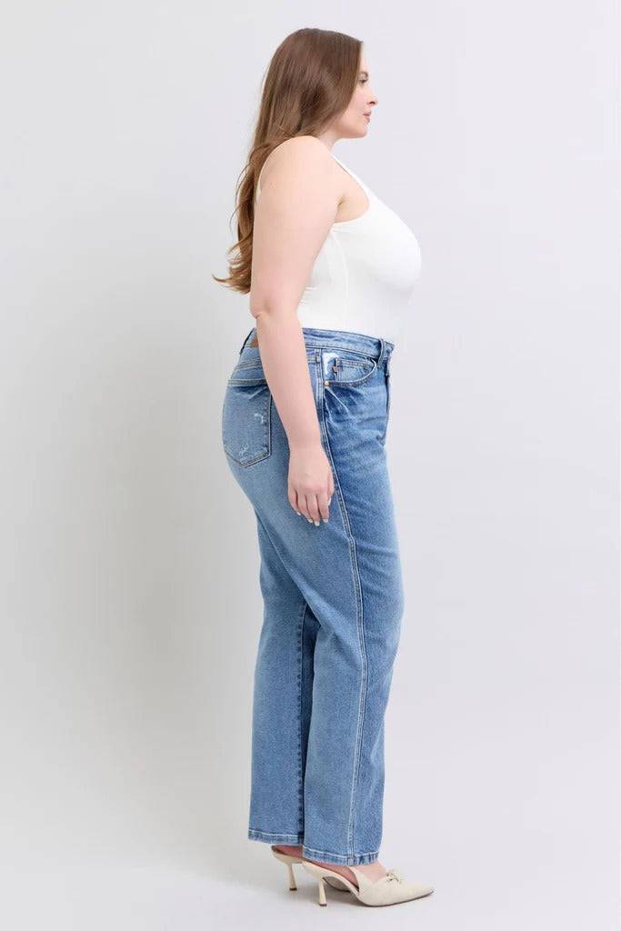 Judy Blue High Waist Rigid Magic Criss-Cross Waistband Dad Jeans 88883 | Sleekdenim.com