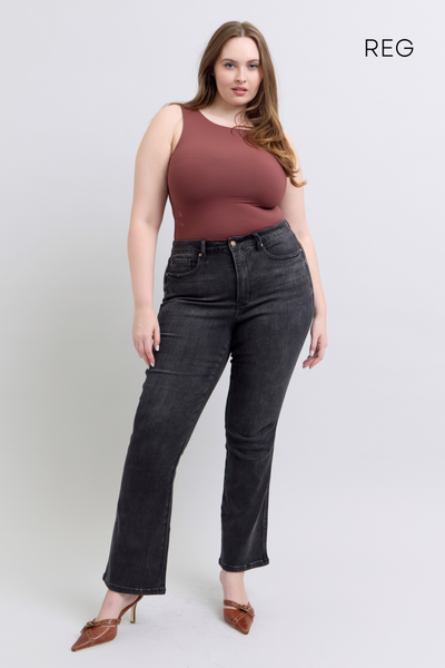 Judy Blue High Waist Tummy Control Black Bootcut Denim Jeans Regular Length  88787– Sleekdenim.com