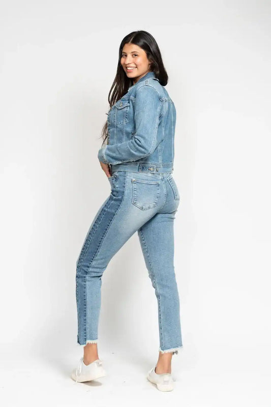 Judy Blue Vintage Wash Side Panel Detail with Fray Hem Slim 88536 - Sleekdenim.com