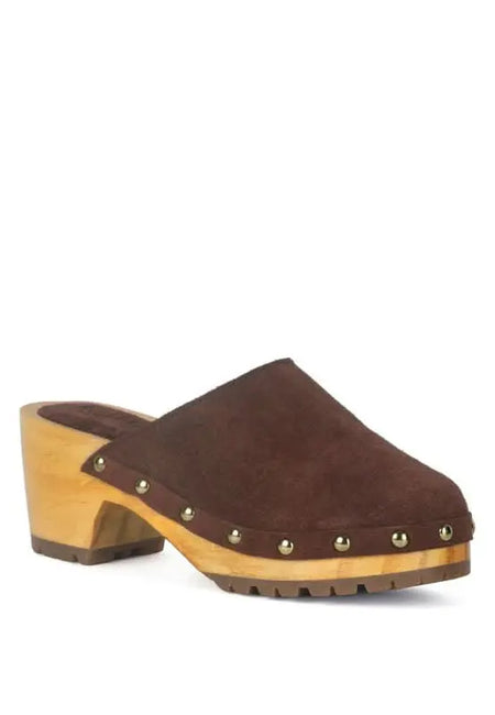 CEDRUS FINE SUEDE STUDDED CLOG MULES - Sleekdenim.com