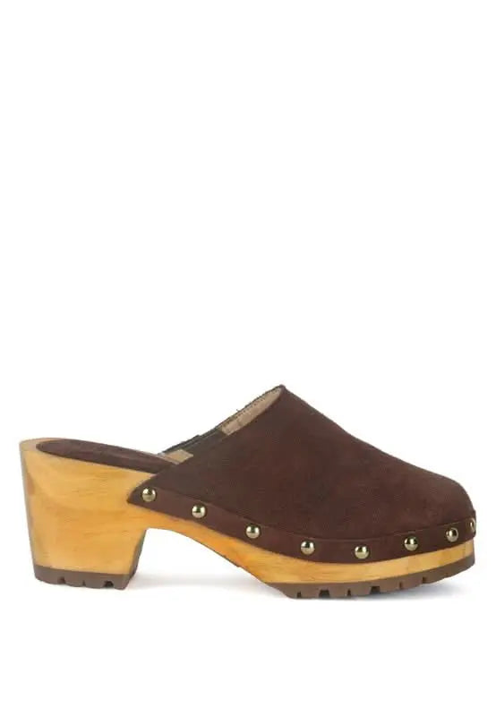 CEDRUS FINE SUEDE STUDDED CLOG MULES - Sleekdenim.com