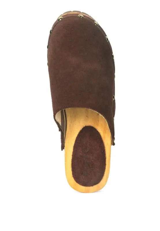 CEDRUS FINE SUEDE STUDDED CLOG MULES - Sleekdenim.com