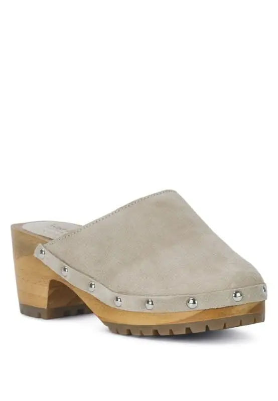 CEDRUS FINE SUEDE STUDDED CLOG MULES - Sleekdenim.com