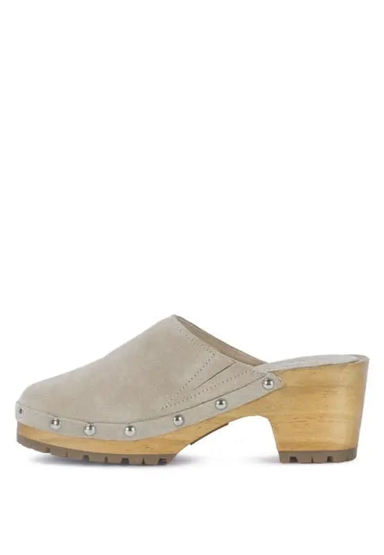 CEDRUS FINE SUEDE STUDDED CLOG MULES - Sleekdenim.com