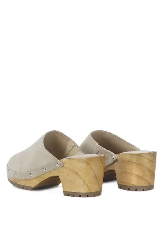 CEDRUS FINE SUEDE STUDDED CLOG MULES - Sleekdenim.com