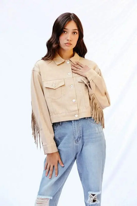 Cropped fringe denim jacket - Sleekdenim.com