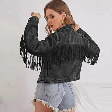 Cropped fringe denim jacket - Sleekdenim.com