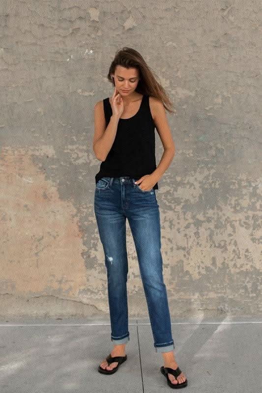 Cuffed Stretch Boyfriend - Sleekdenim.com