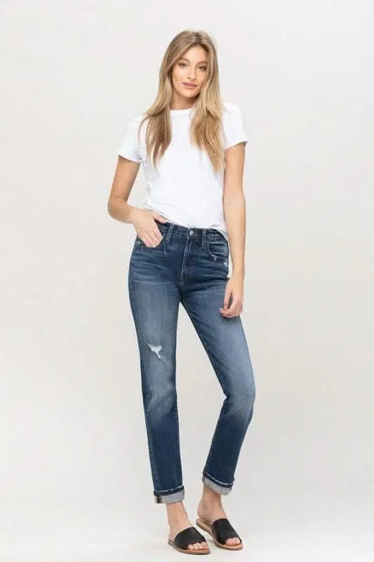 Cuffed Stretch Boyfriend - Sleekdenim.com