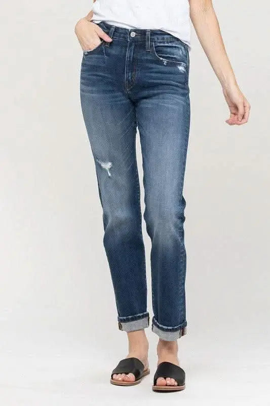 Cuffed Stretch Boyfriend - Sleekdenim.com