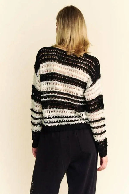 Davi & Dani Contrast Striped Crochet Drop Shoulder Knit Cover Up - Sleekdenim.com