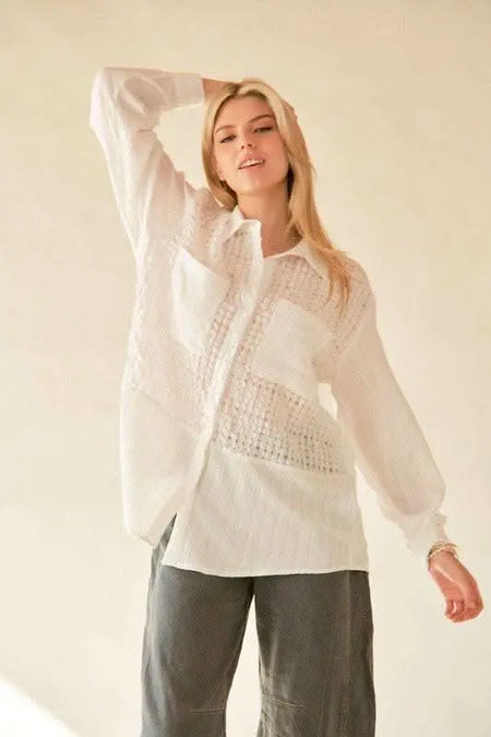 Davi & Dani Crinkled Jacquard Button Down Shirt - Sleekdenim.com