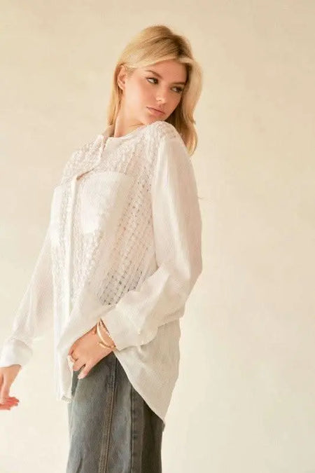 Davi & Dani Crinkled Jacquard Button Down Shirt - Sleekdenim.com