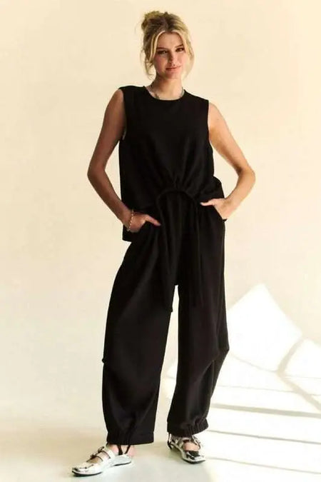 Davi & Dani Drawstring Hem Round Neck Tank and Pants Set - Sleekdenim.com