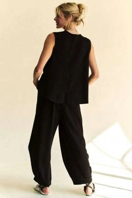 Davi & Dani Drawstring Hem Round Neck Tank and Pants Set - Sleekdenim.com