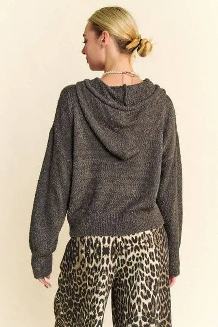 Davi & Dani Drop Shoulder Long Sleeve Hooded Sweater - Sleekdenim.com