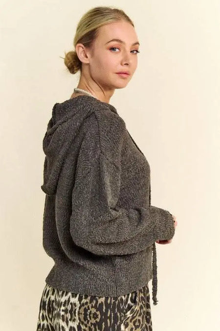 Davi & Dani Drop Shoulder Long Sleeve Hooded Sweater - Sleekdenim.com