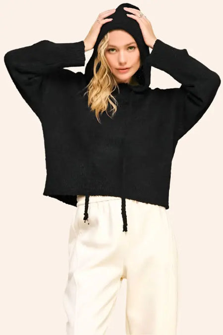 Davi & Dani Drop Shoulder Long Sleeve Hooded Sweater - Sleekdenim.com